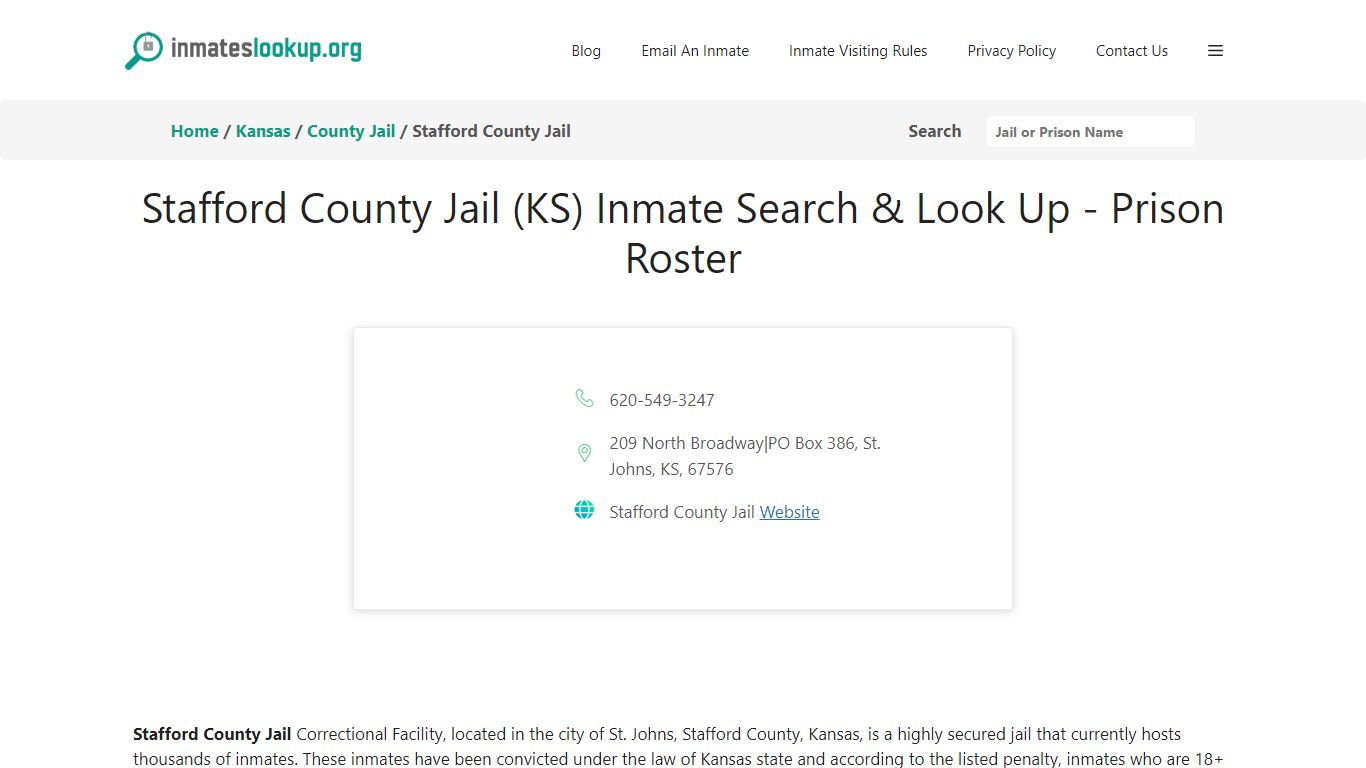 Stafford County Jail (KS) Inmate Search & Look Up - Prison Roster