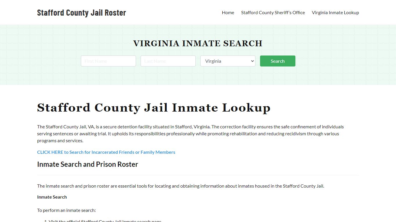 Stafford County Jail Roster Lookup, VA, Inmate Search