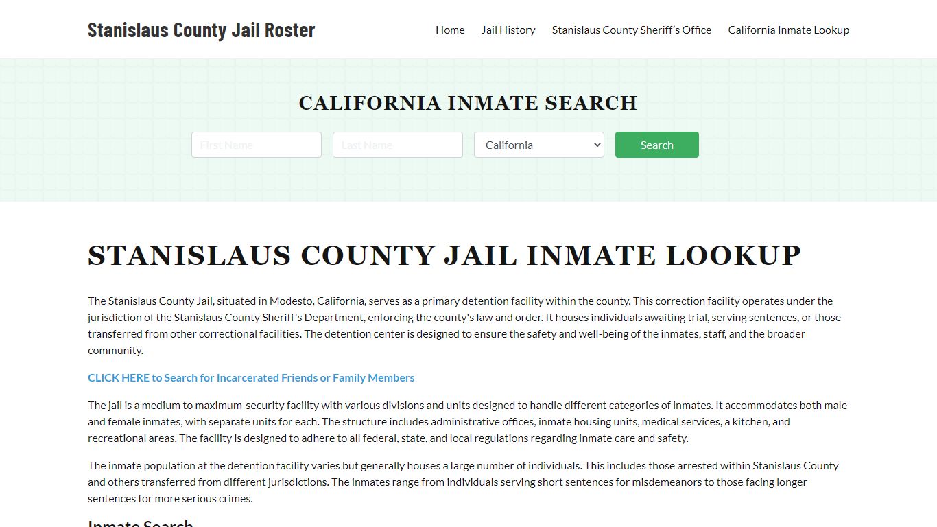Stanislaus County Jail Roster Lookup, CA, Inmate Search