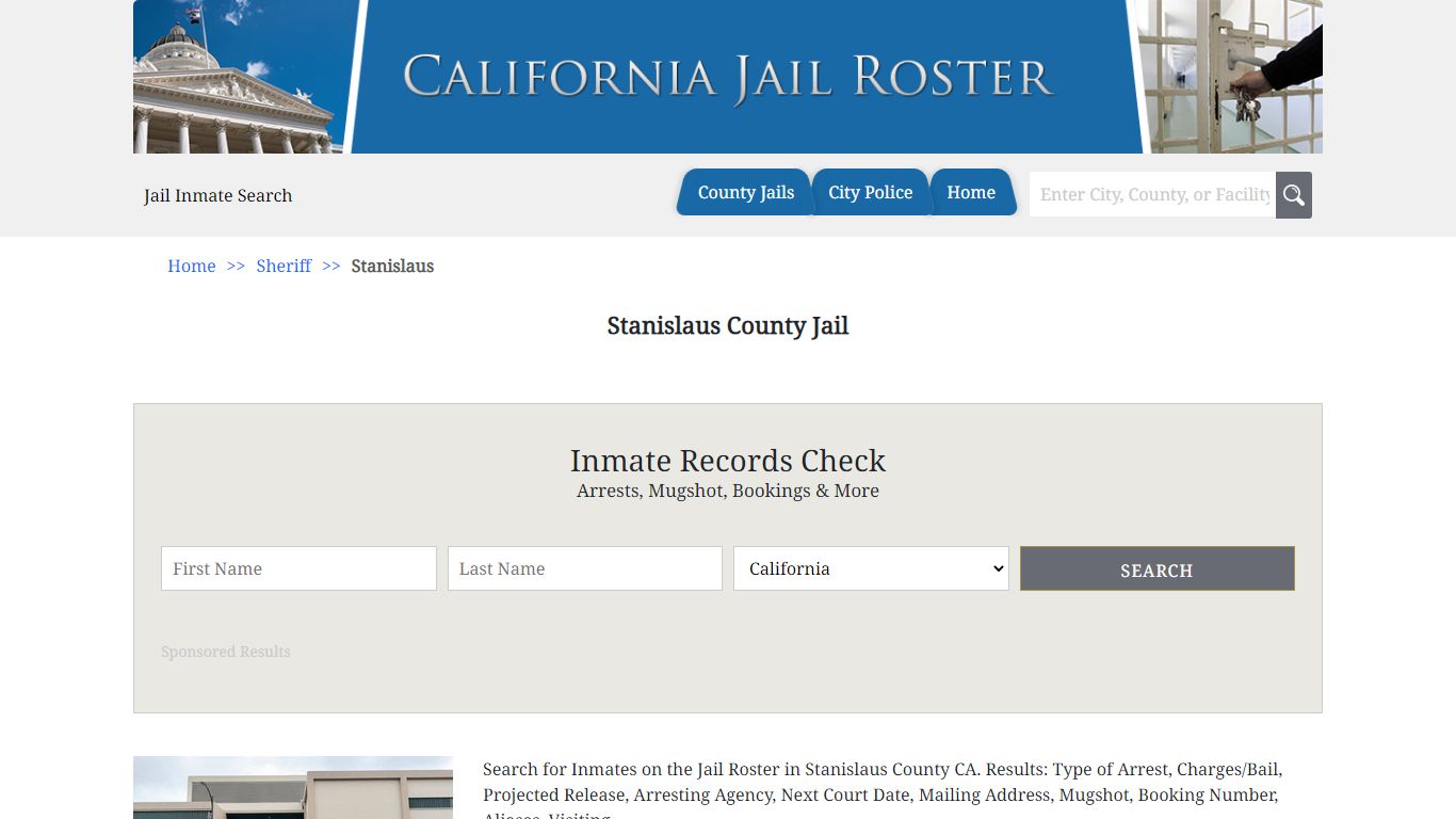Stanislaus County Jail | Jail Roster Search