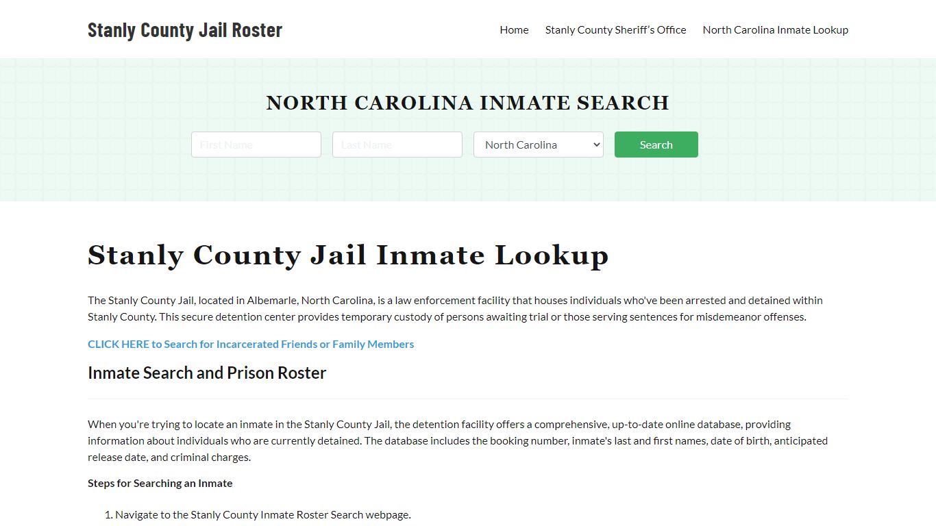 Stanly County Jail Roster Lookup, NC, Inmate Search