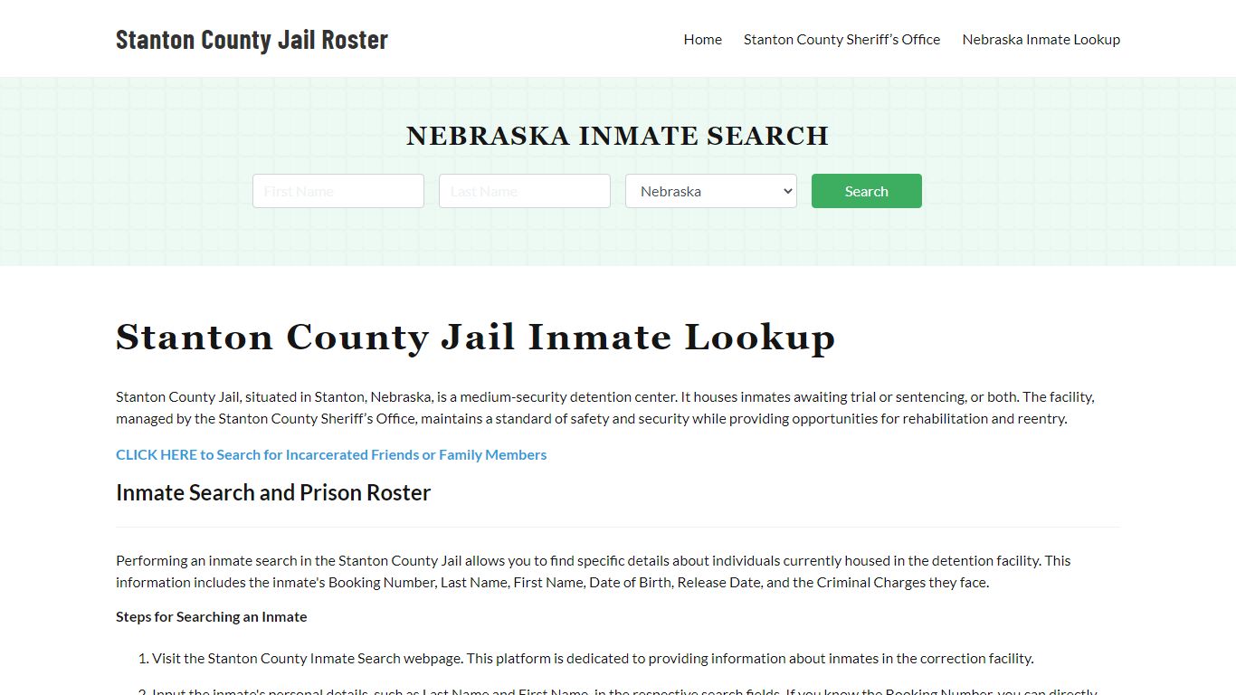 Stanton County Jail Roster Lookup, NE, Inmate Search