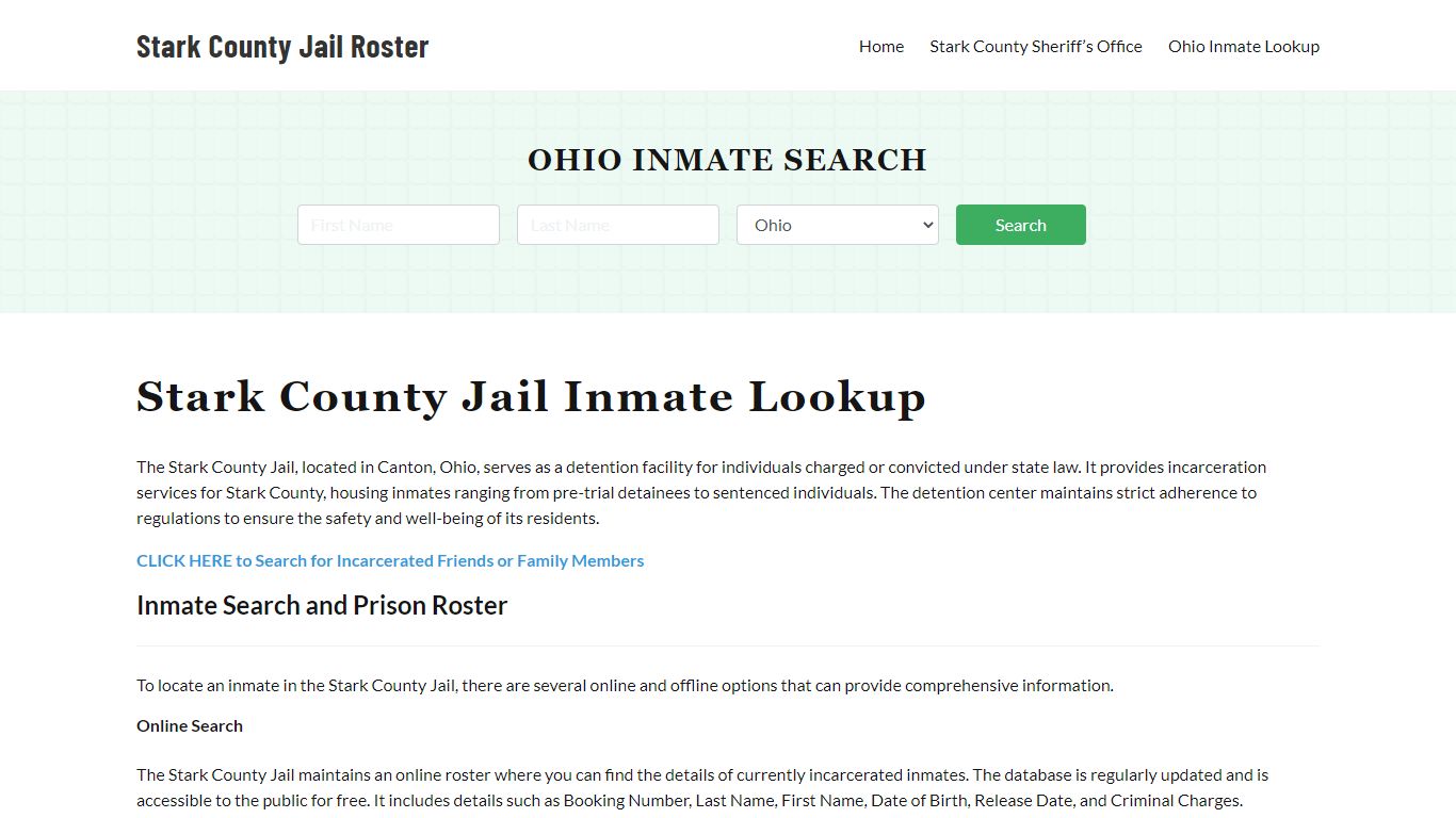 Stark County Jail Roster Lookup, OH, Inmate Search