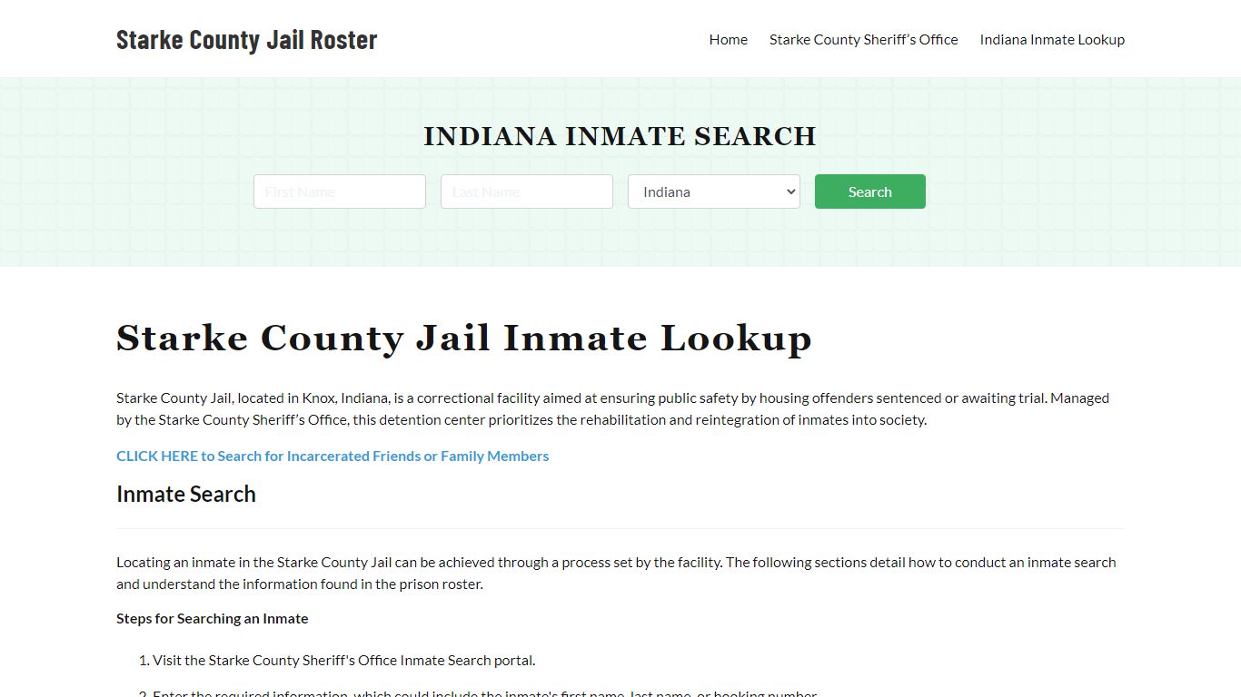 Starke County Jail Roster Lookup, IN, Inmate Search