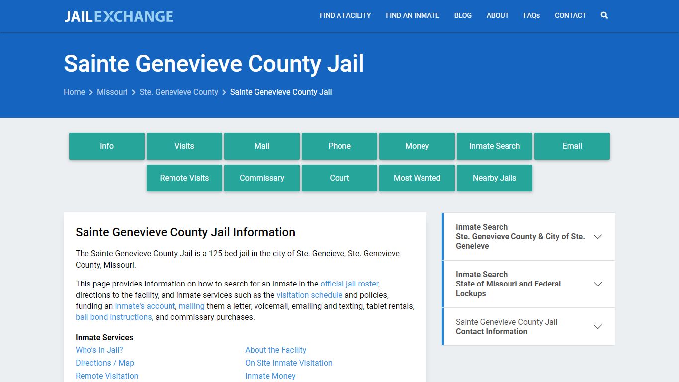 Sainte Genevieve County Jail, MO Inmate Search, Information