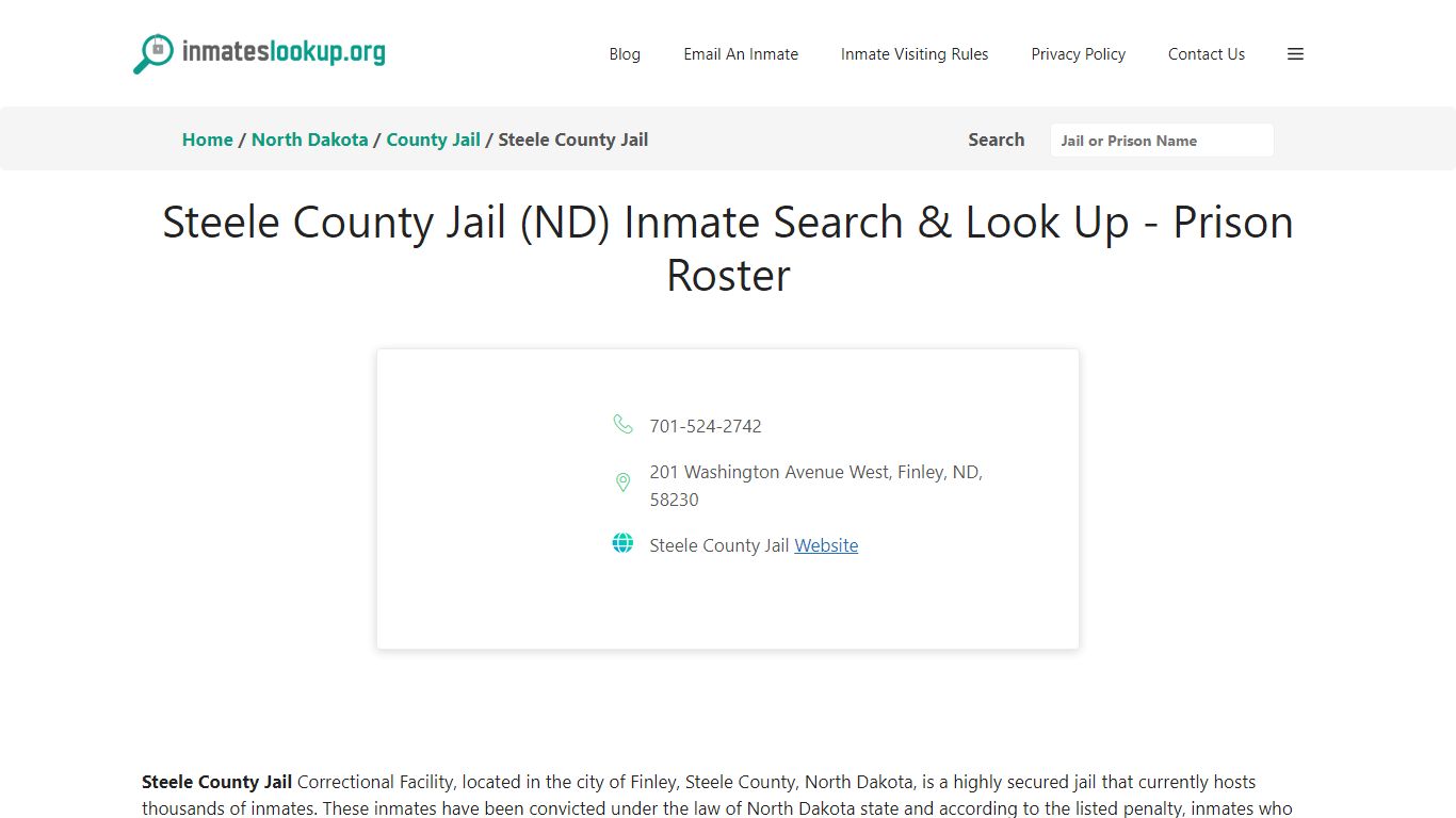 Steele County Jail (ND) Inmate Search & Look Up - Prison Roster