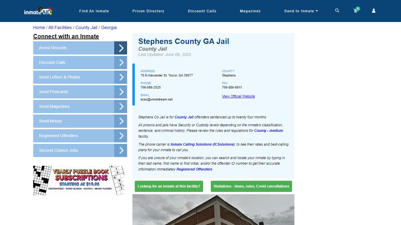 Stephens County GA Jail - Inmate Locator - Tocca, GA