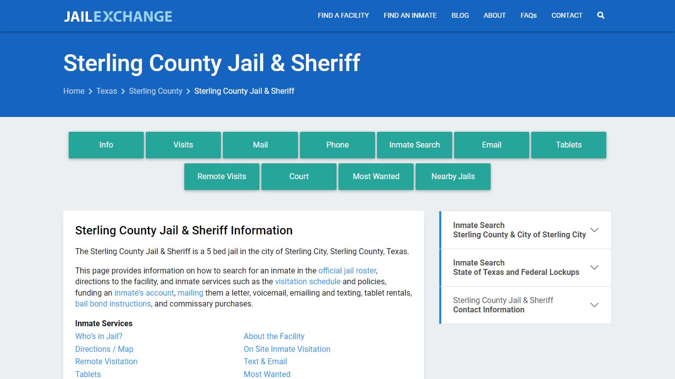 Sterling County Jail & Sheriff, TX Inmate Search, Information
