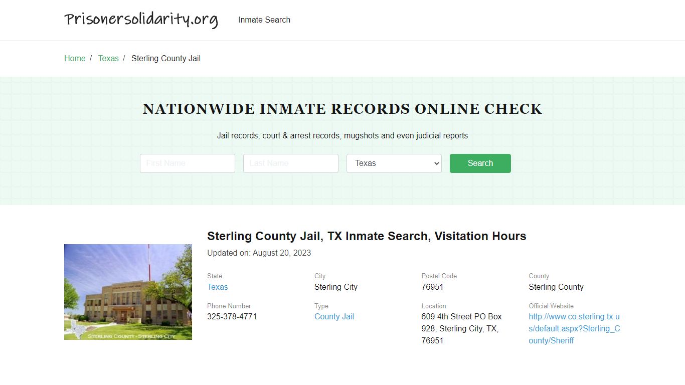 Sterling County Jail, TX Inmate Search, Visitation Hours