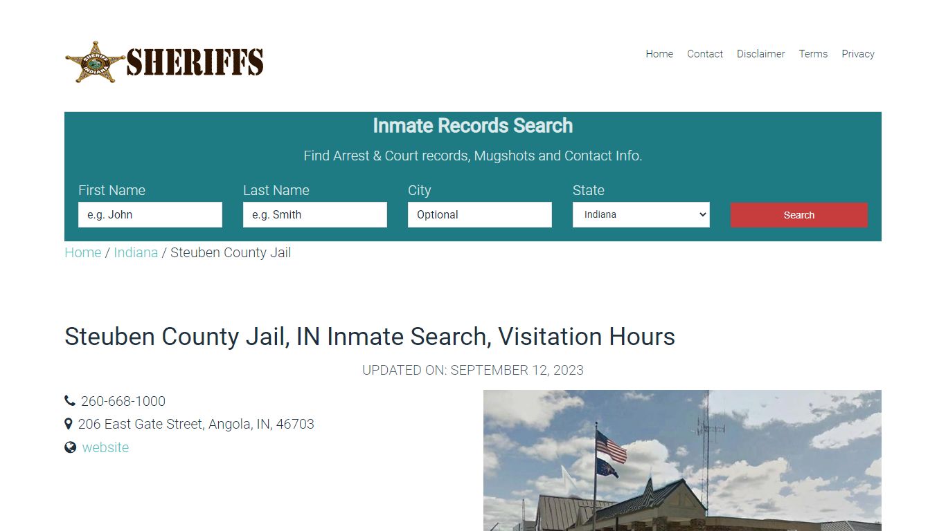 Steuben County Jail, IN Inmate Search, Visitation Hours