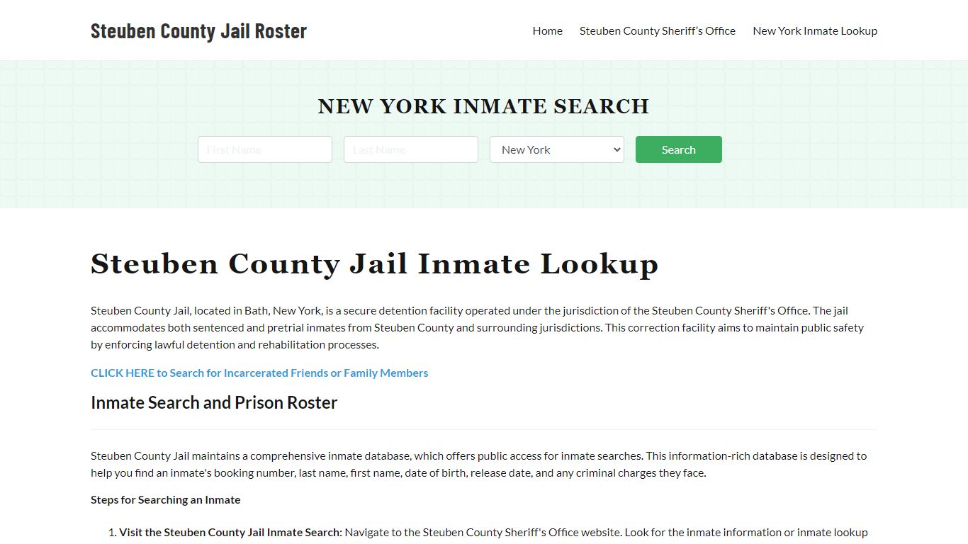 Steuben County Jail Roster Lookup, NY, Inmate Search