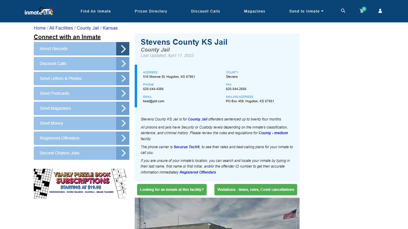 Stevens County KS Jail - Inmate Locator - Hugoton, KS