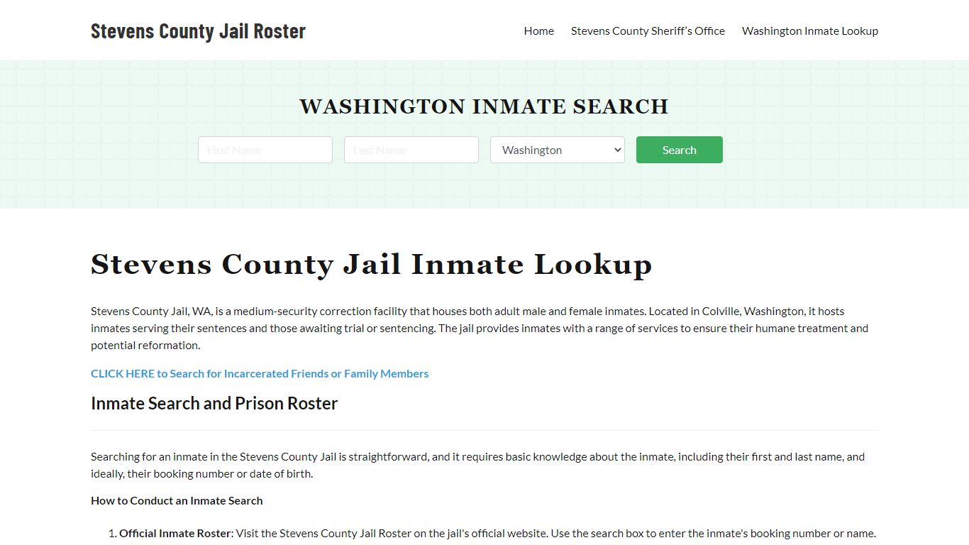 Stevens County Jail Roster Lookup, WA, Inmate Search