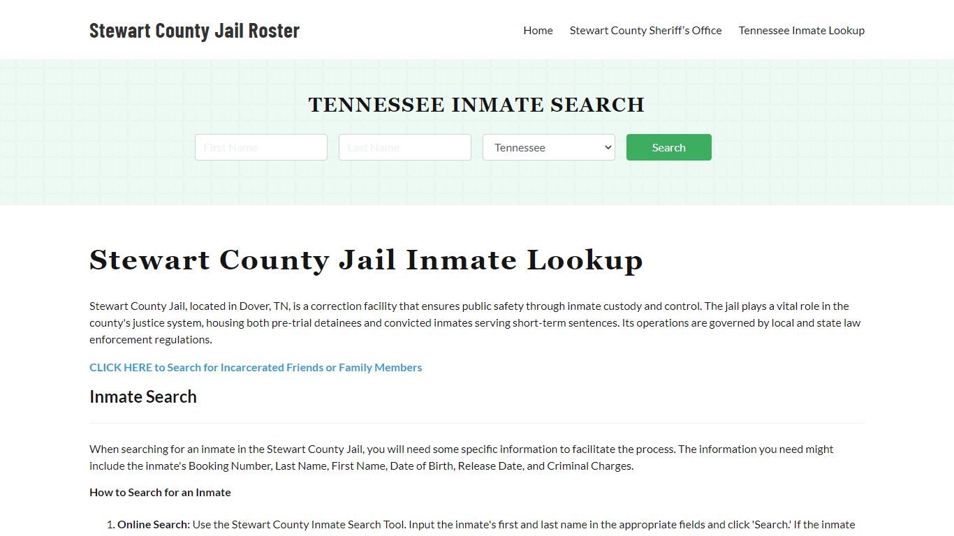 Stewart County Jail Roster Lookup, TN, Inmate Search