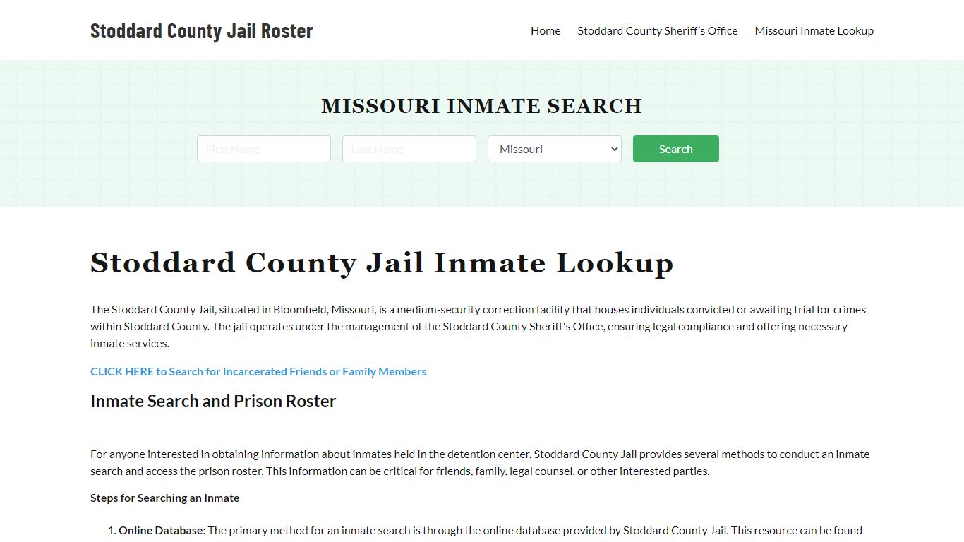 Stoddard County Jail Roster Lookup, MO, Inmate Search