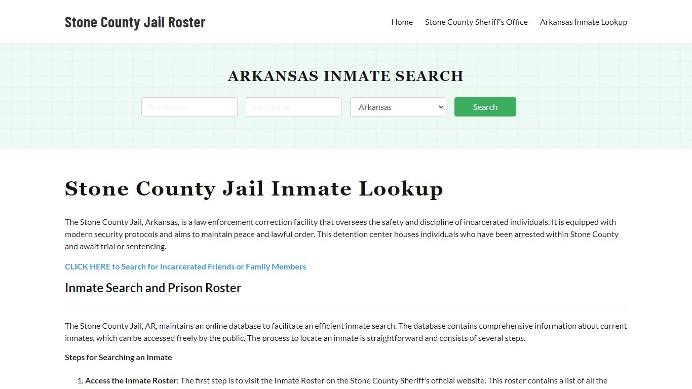Stone County Jail Roster Lookup, AR, Inmate Search