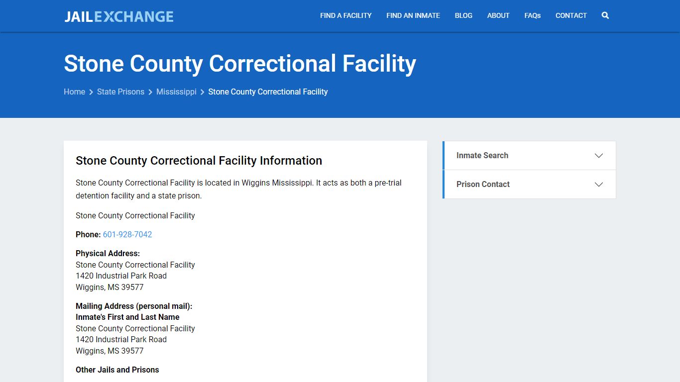 Stone County Correctional Facility Inmate Search, MS - Jail Exchange