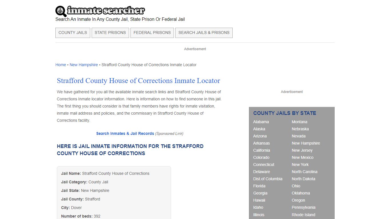 Strafford County House of Corrections Inmate Locator - Inmate Searcher