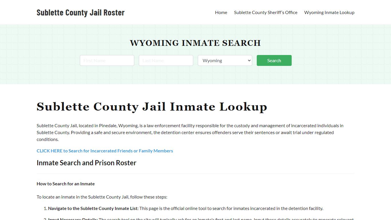Sublette County Jail Roster Lookup, WY, Inmate Search