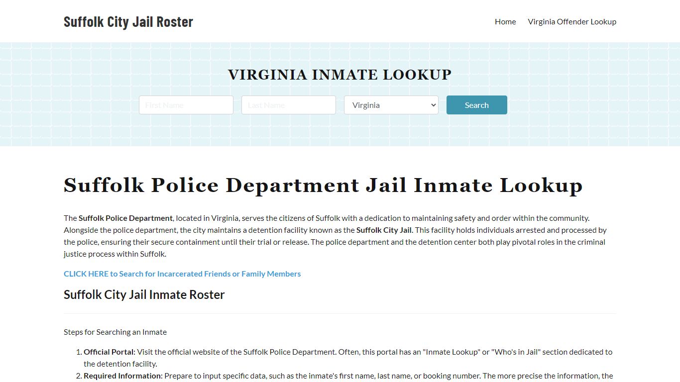 Suffolk Police Department & City Jail, VA Inmate Roster, Arrests, Mugshots