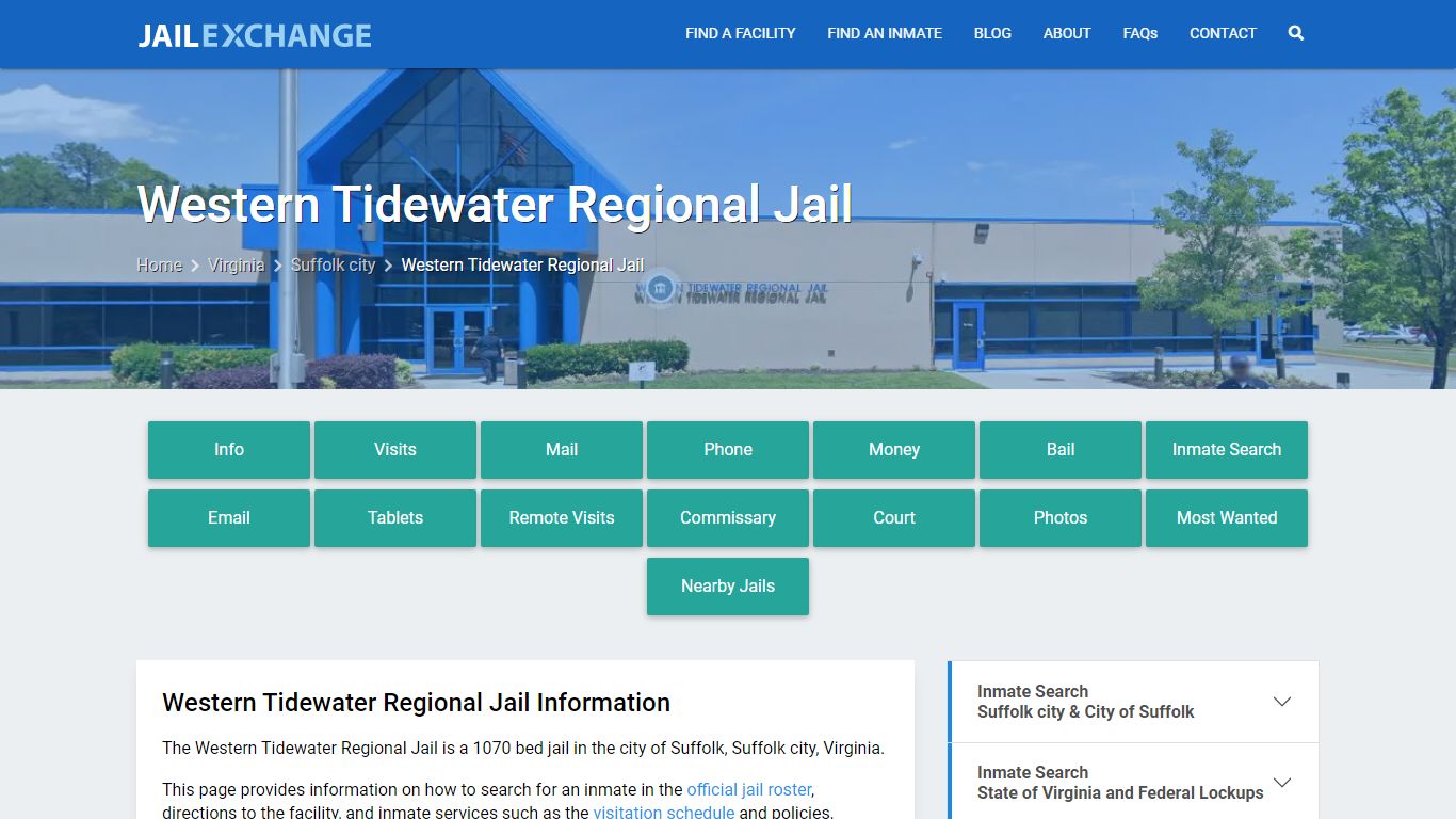 Western Tidewater Regional Jail, VA Inmate Search, Information