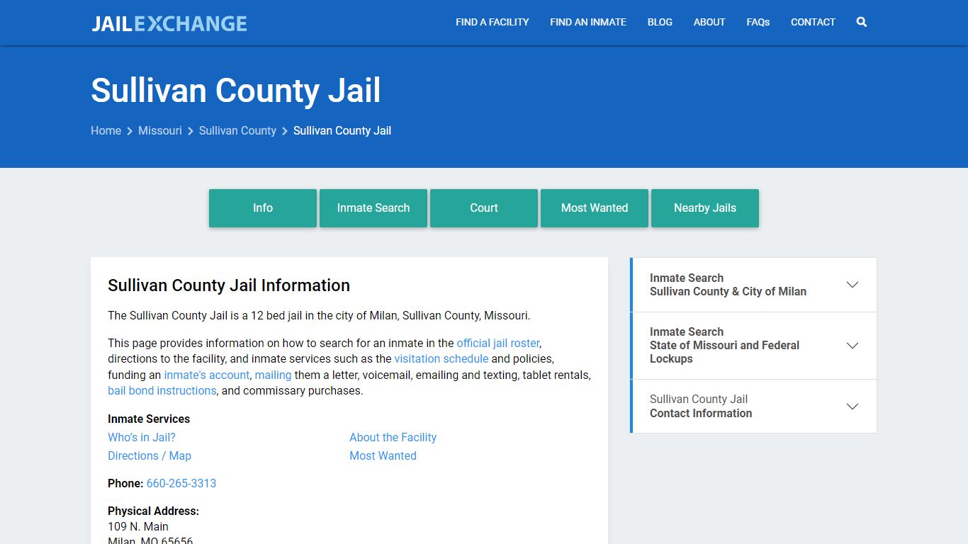 Sullivan County Jail, MO Inmate Search, Information