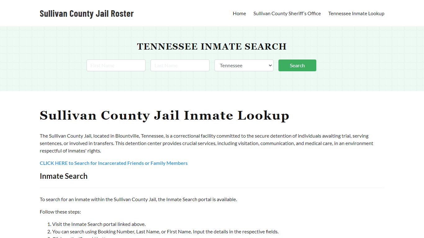 Sullivan County Jail Roster Lookup, TN, Inmate Search