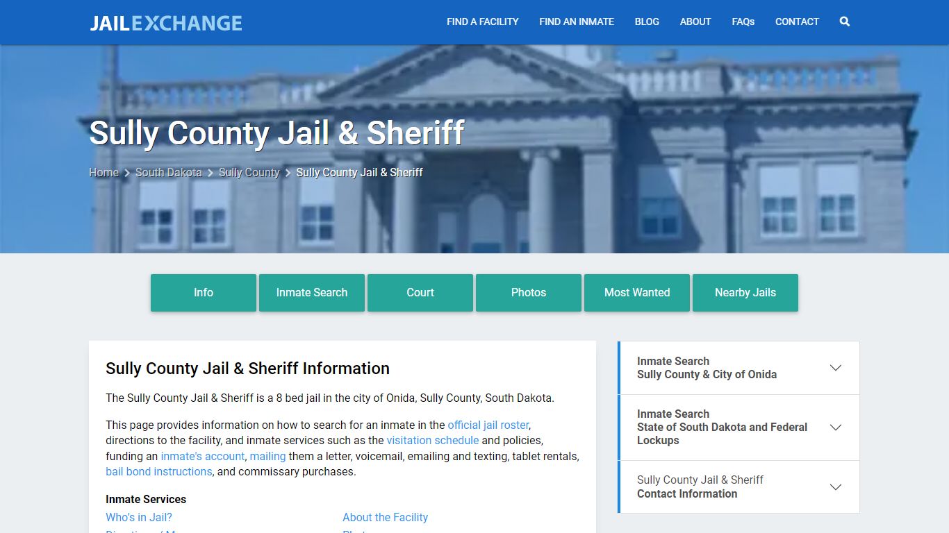 Sully County Jail & Sheriff, SD Inmate Search, Information