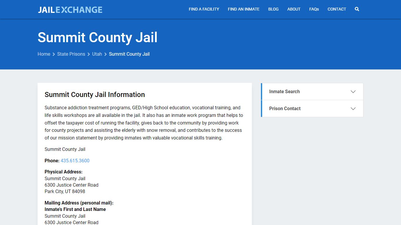 Summit County Jail Inmate Search, UT - Jail Exchange