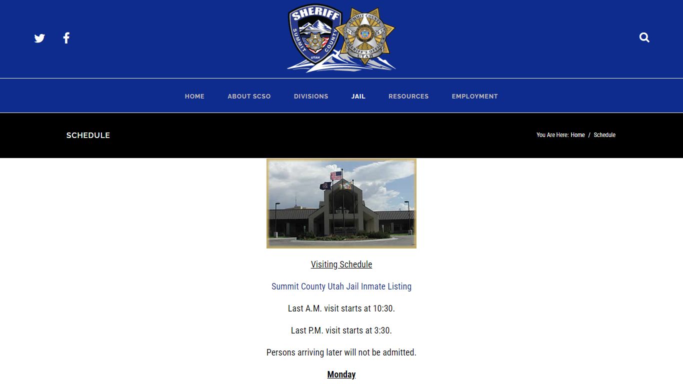 Visiting Schedule for the Summit County Sheriff's Office