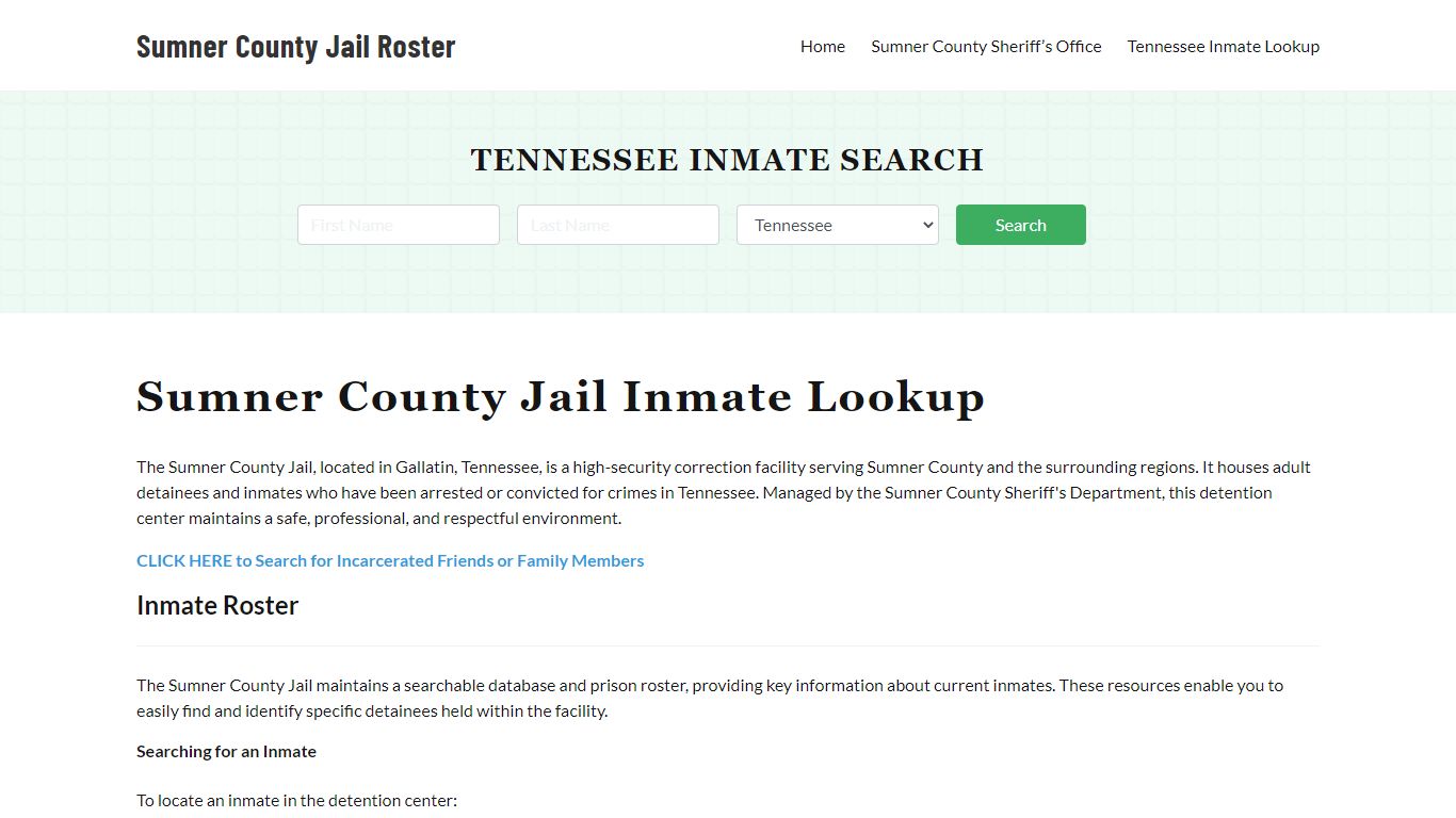 Sumner County Jail Roster Lookup, TN, Inmate Search