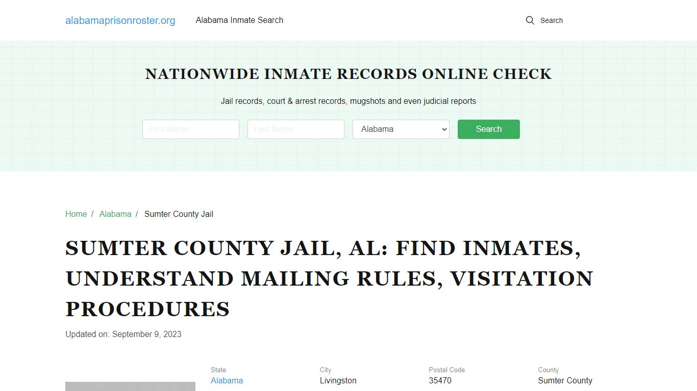 Sumter County Jail, AL: Inmate Search, Mailing and Visitation Rules