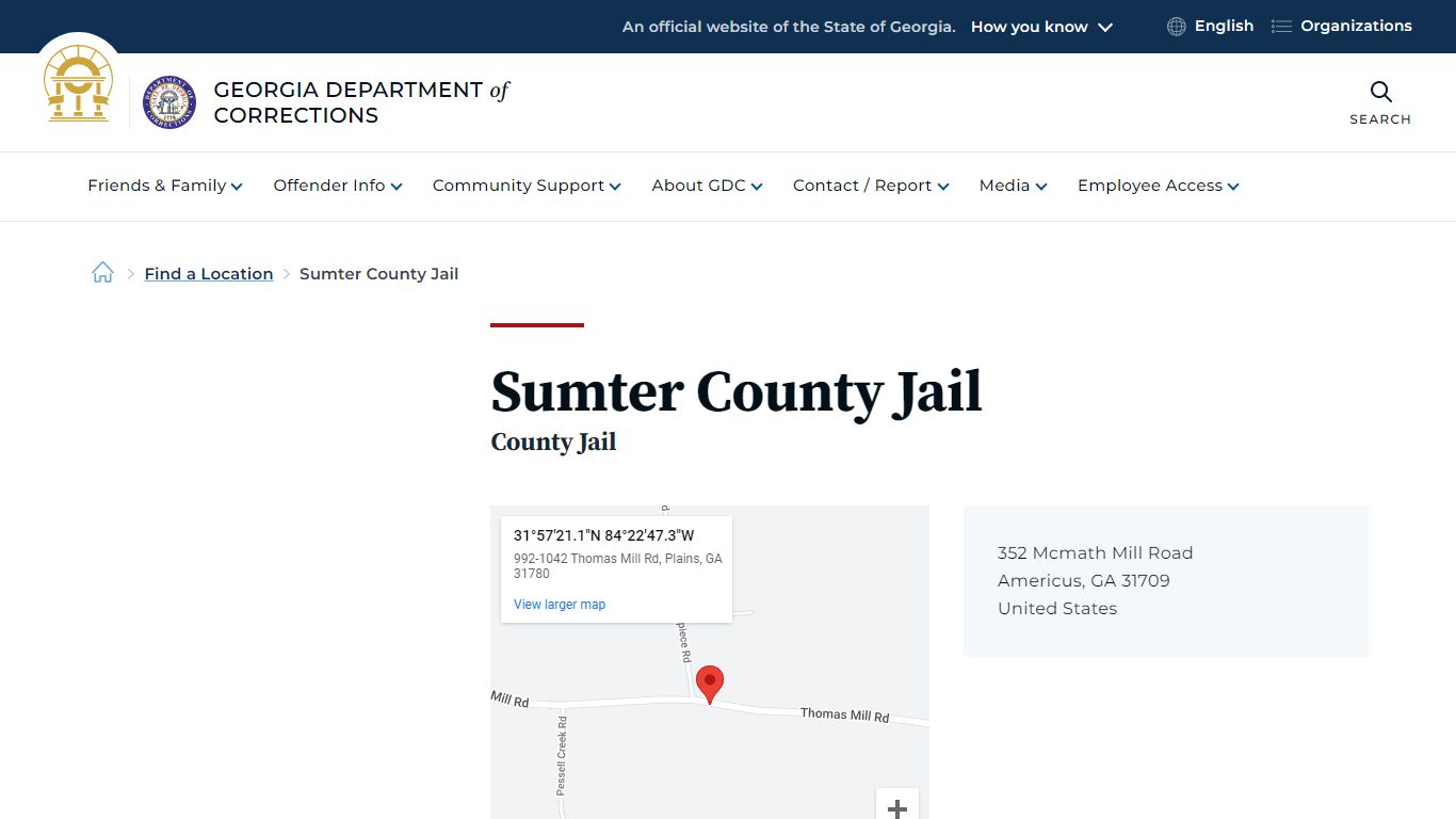 Sumter County Jail | Georgia Department of Corrections