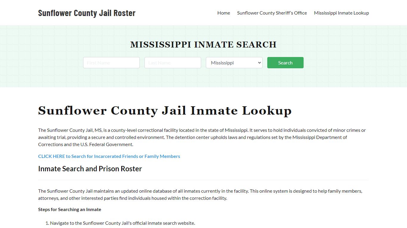Sunflower County Jail Roster Lookup, MS, Inmate Search