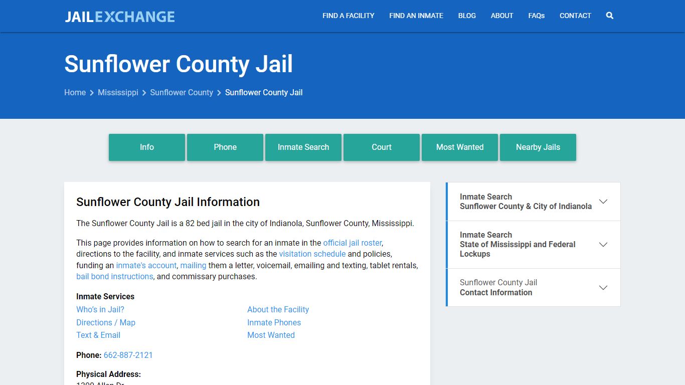Sunflower County Jail, MS Inmate Search, Information