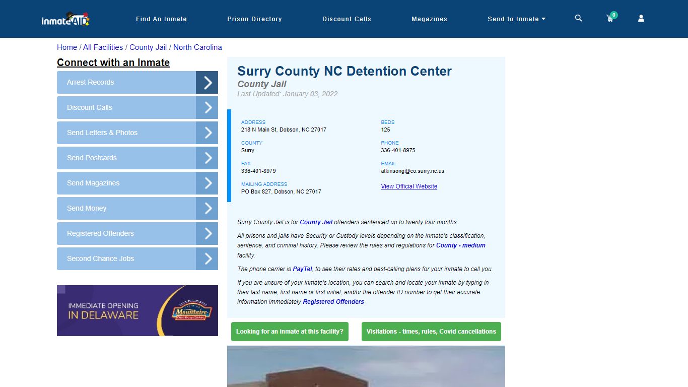Surry County NC Detention Center - Inmate Locator - Dobson, NC