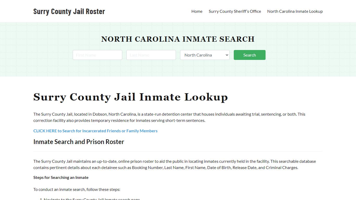 Surry County Jail Roster Lookup, NC, Inmate Search