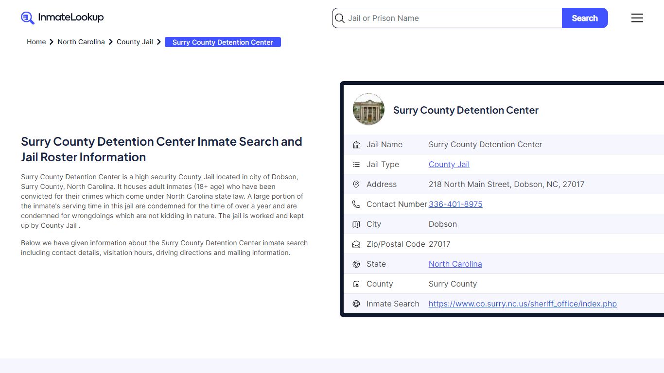 Surry County Detention Center Inmate Search - Dobson North Carolina ...