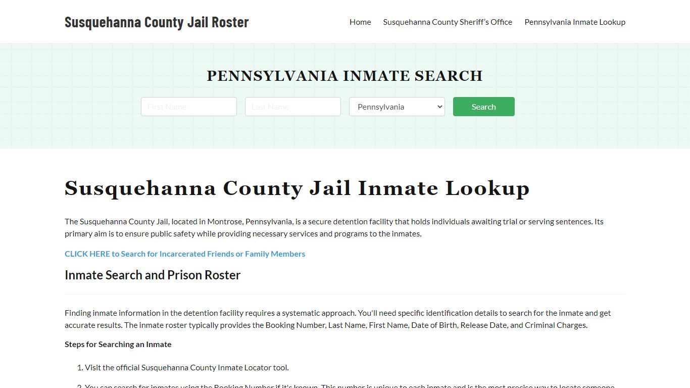 Susquehanna County Jail Roster Lookup, PA, Inmate Search