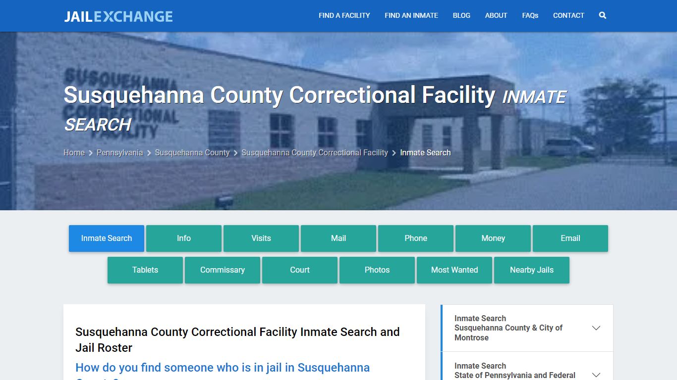 Susquehanna County Correctional Facility Inmate Search - Jail Exchange