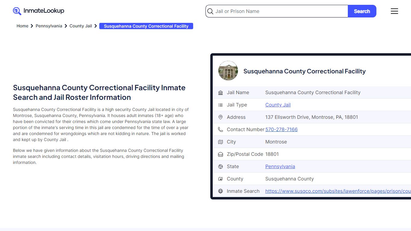 Susquehanna County Correctional Facility Inmate Search and Jail Roster ...