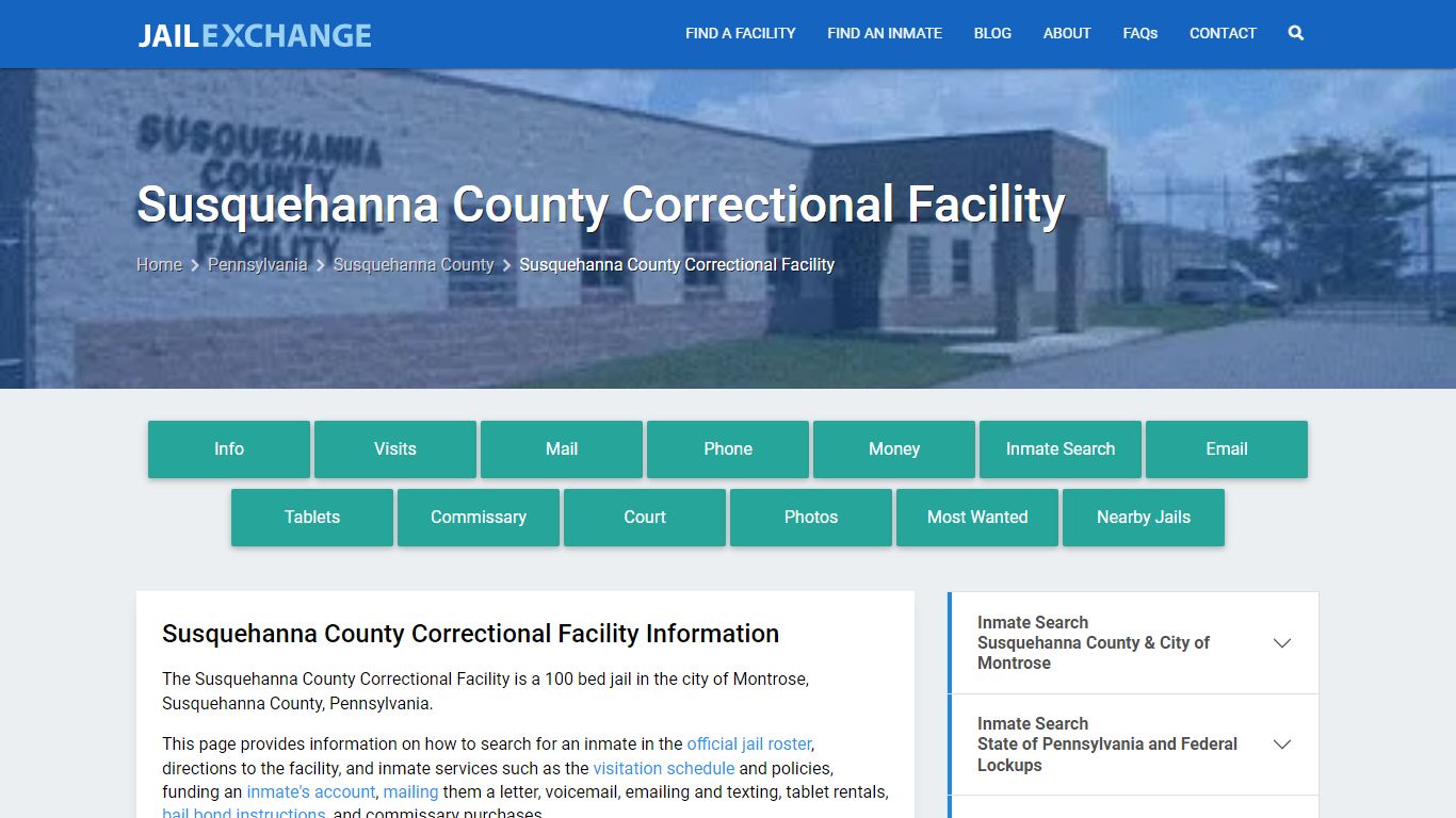 Susquehanna County Correctional Facility, PA Inmate Search, Information