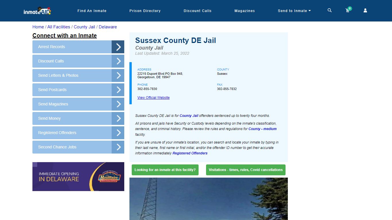 Sussex County DE Jail - Inmate Locator - Georgetown, DE