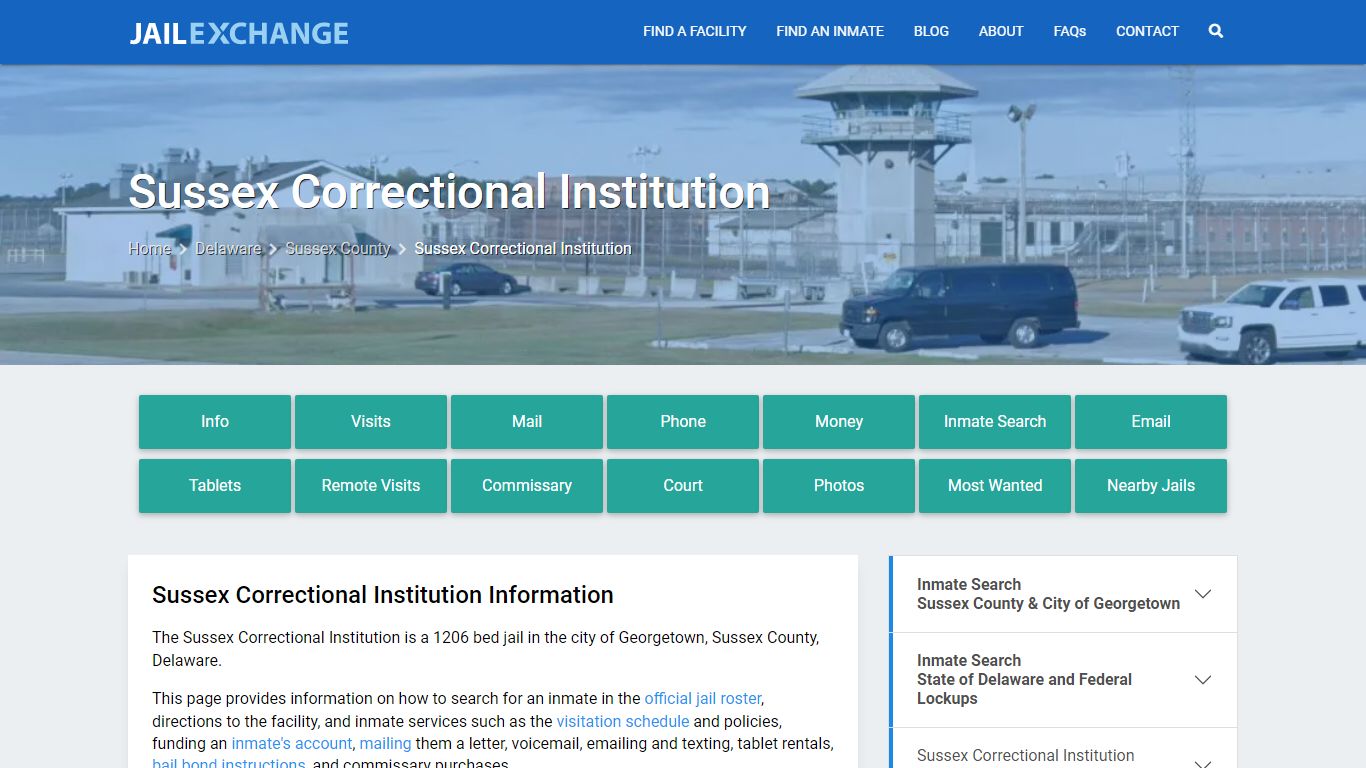 Sussex Correctional Institution, DE Inmate Search, Information