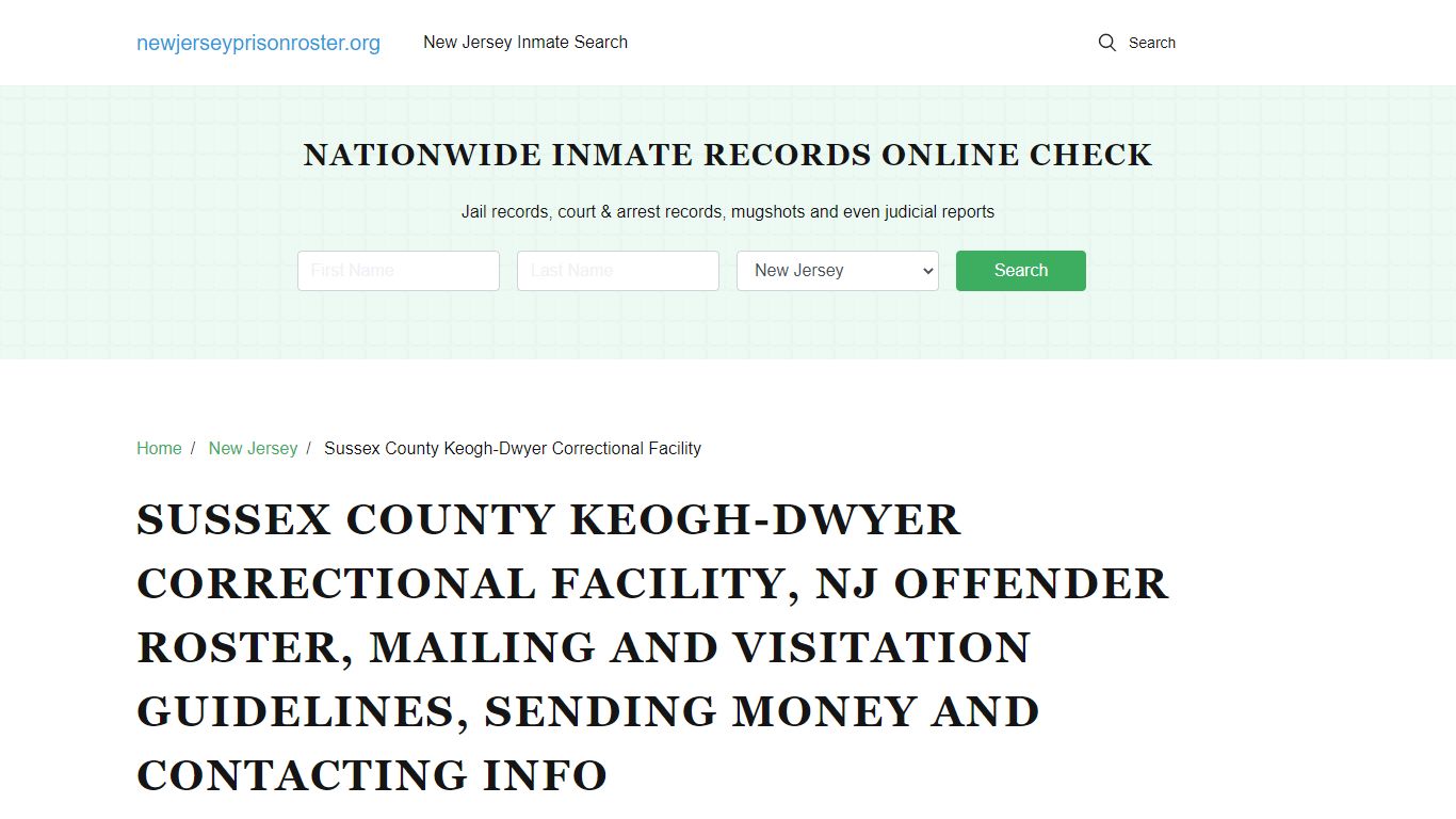 Sussex County Keogh-Dwyer Correctional Facility, NJ: Inmate Search ...