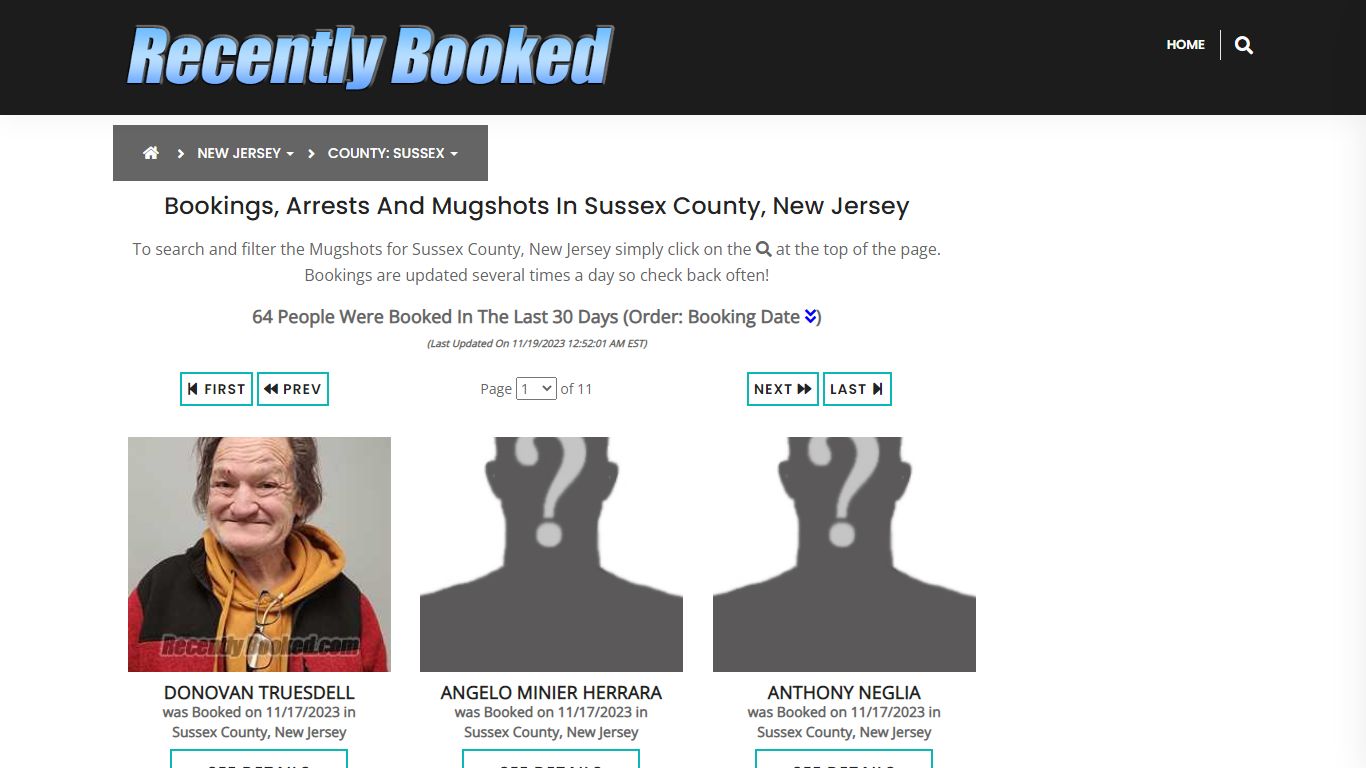 Bookings, Arrests and Mugshots in Sussex County, New Jersey