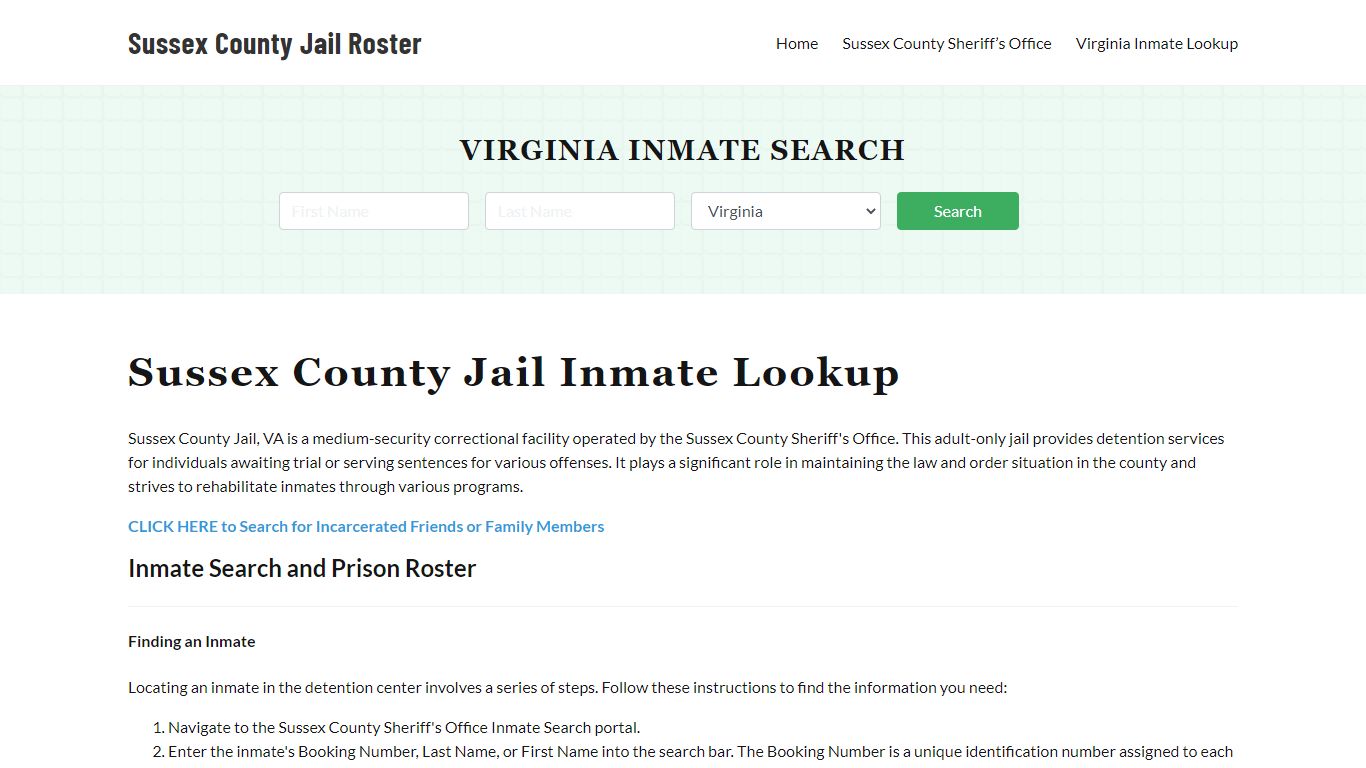 Sussex County Jail Roster Lookup, VA, Inmate Search