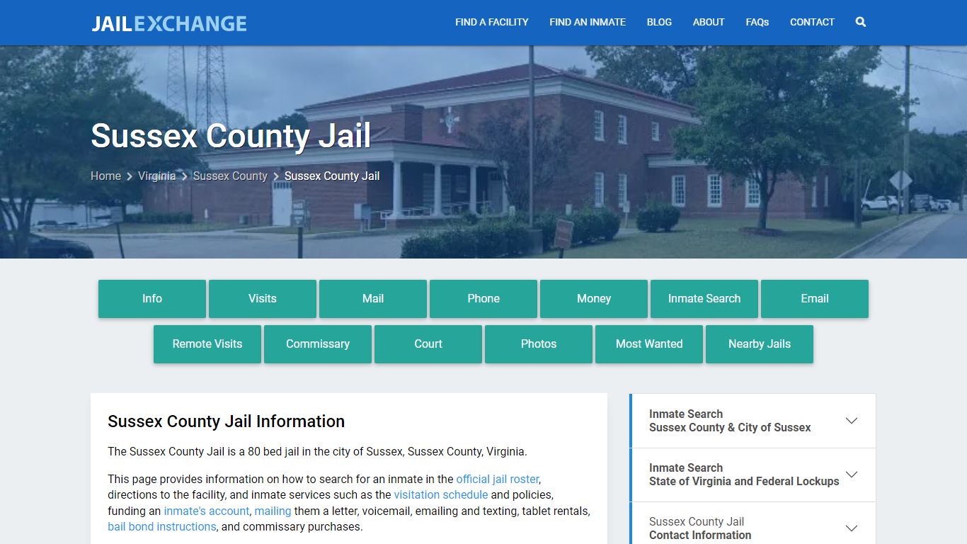 Sussex County Jail, VA Inmate Search, Information