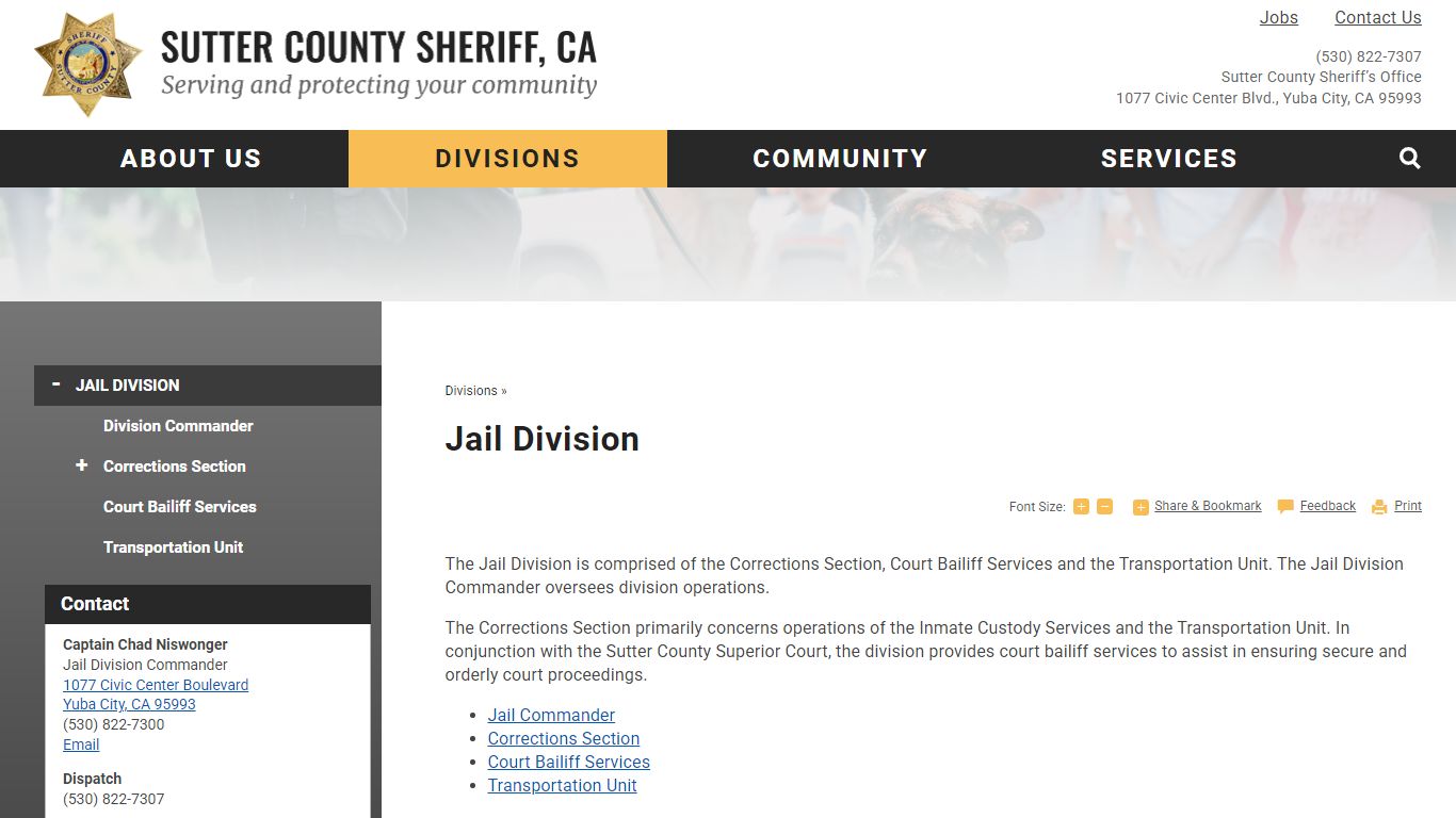 Jail Division | Sutter County Sheriff, CA