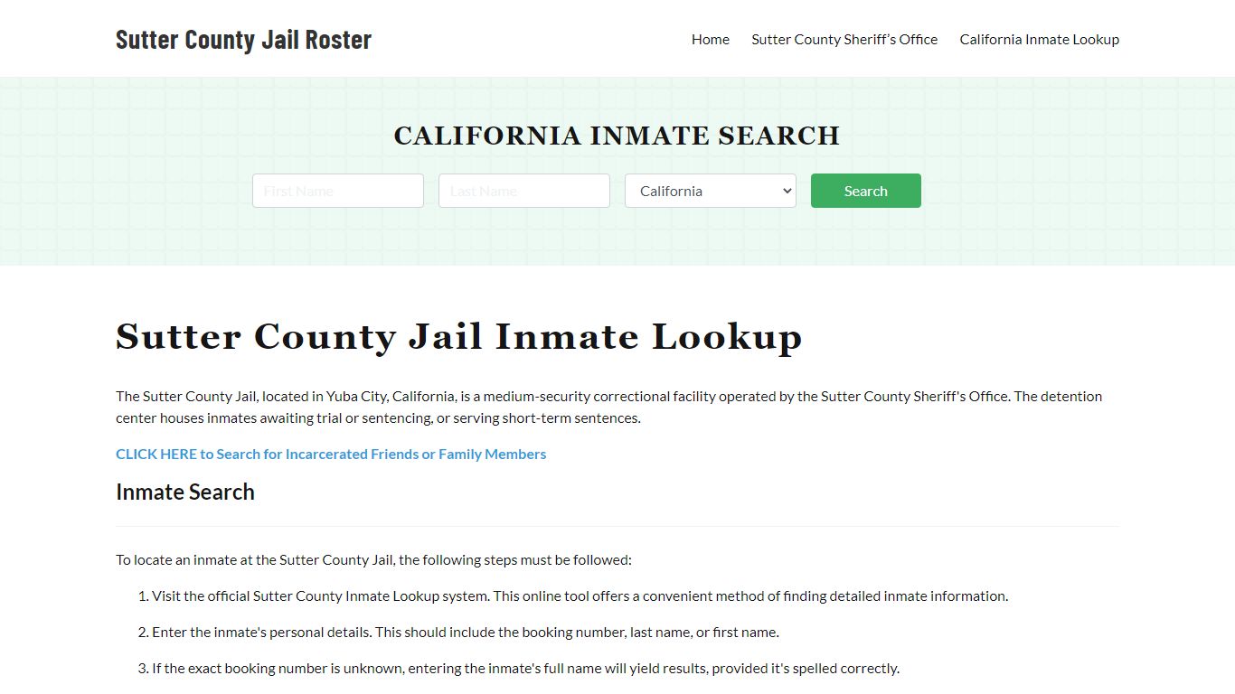 Sutter County Jail Roster Lookup, CA, Inmate Search